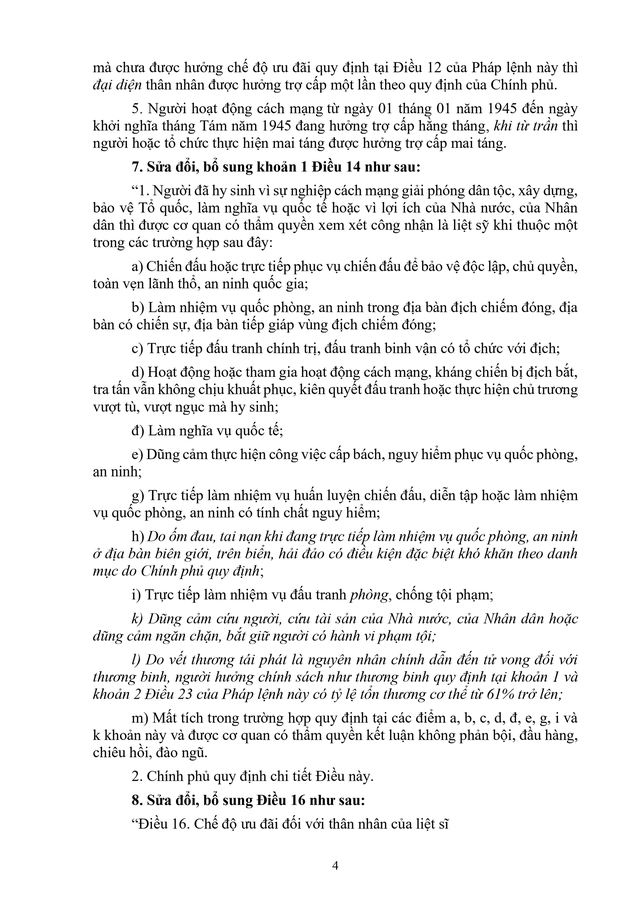 TOÀN VĂN: Dự thảo Pháp lệnh sửa đổi, bổ sung Pháp lệnh ưu đãi người có công với cách mạng- Ảnh 4.