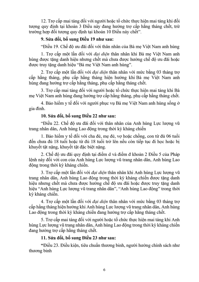 TOÀN VĂN: Dự thảo Pháp lệnh sửa đổi, bổ sung Pháp lệnh ưu đãi người có công với cách mạng- Ảnh 6.