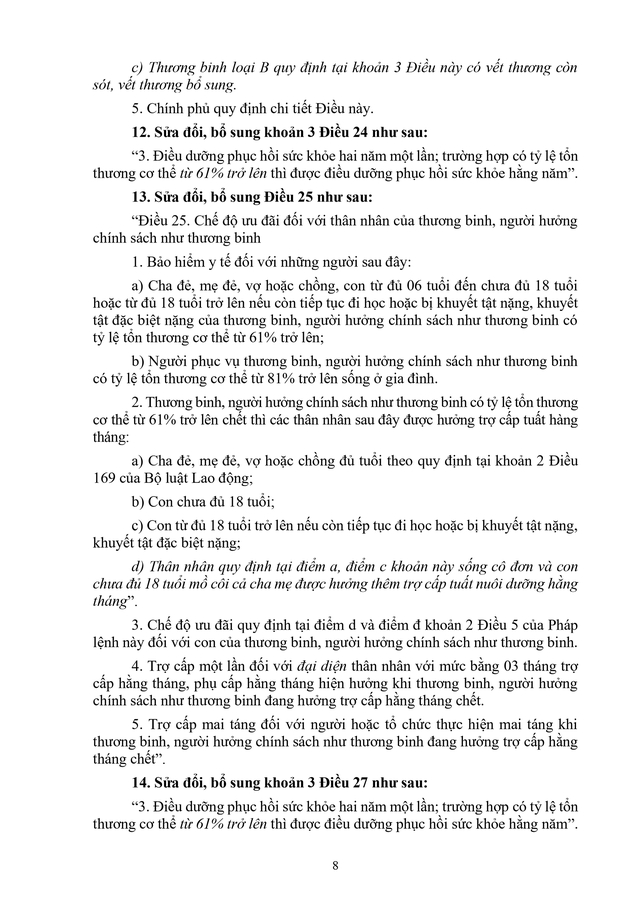 TOÀN VĂN: Dự thảo Pháp lệnh sửa đổi, bổ sung Pháp lệnh ưu đãi người có công với cách mạng- Ảnh 8.