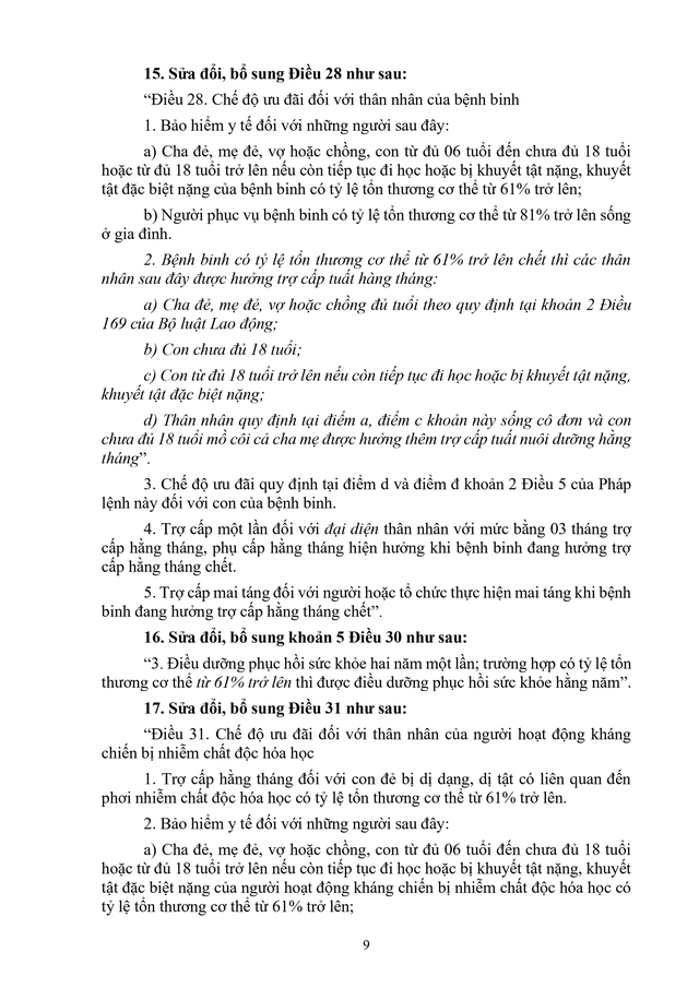 TOÀN VĂN: Dự thảo Pháp lệnh sửa đổi, bổ sung Pháp lệnh ưu đãi người có công với cách mạng- Ảnh 9.