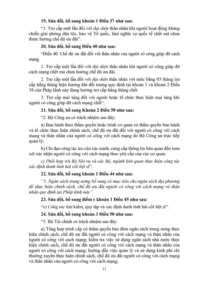 TOÀN VĂN: Dự thảo Pháp lệnh sửa đổi, bổ sung Pháp lệnh ưu đãi người có công với cách mạng- Ảnh 11.