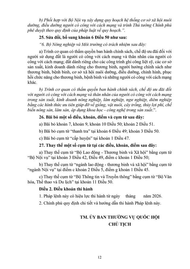 TOÀN VĂN: Dự thảo Pháp lệnh sửa đổi, bổ sung Pháp lệnh ưu đãi người có công với cách mạng- Ảnh 12.