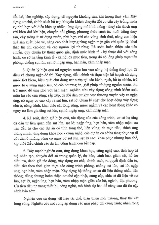 Kết luận số 26-KL/TW về phòng, chống sụt lún, sạt lở, ngập úng, hạn hán, xâm nhập mặn vùng đồng bằng sông Cửu Long giai đoạn 2026-2035- Ảnh 2.