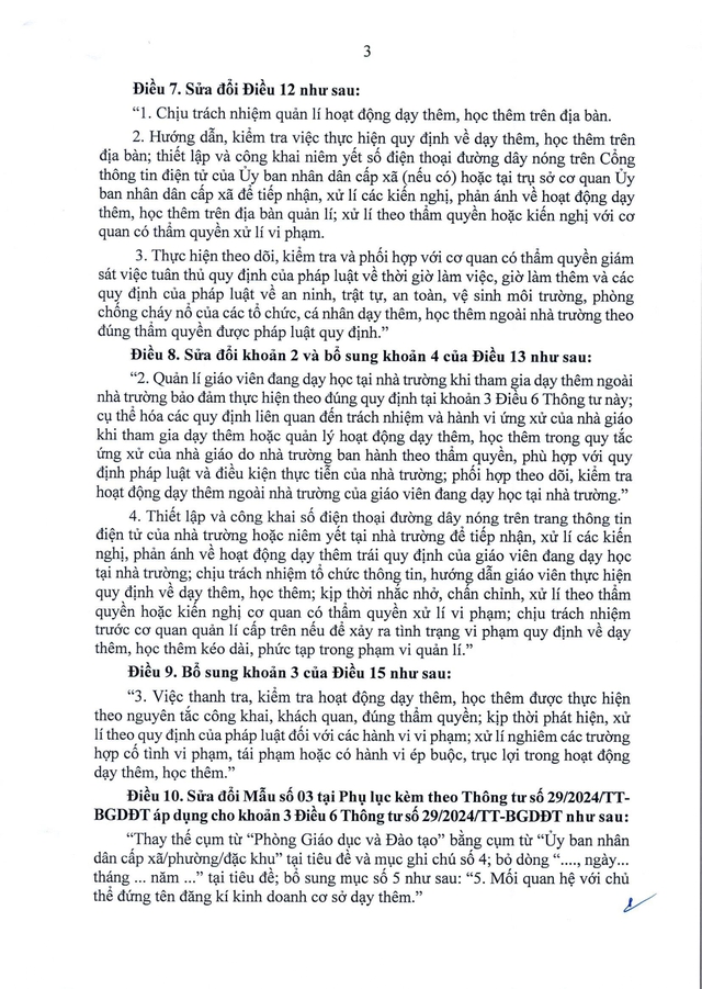TOÀN VĂN: Thông tư 19/2026/TT-BGDĐT sửa đổi, bổ sung quy định về dạy thêm, học thêm- Ảnh 3.