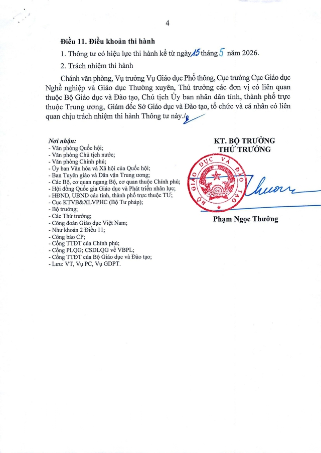 TOÀN VĂN: Thông tư 19/2026/TT-BGDĐT sửa đổi, bổ sung quy định về dạy thêm, học thêm- Ảnh 4.