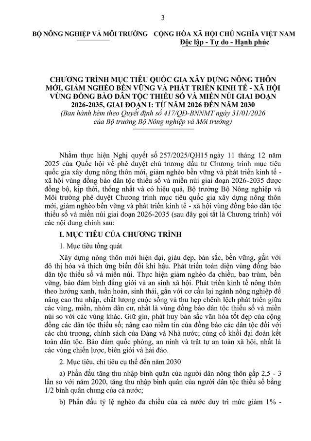 TOÀN VĂN: Quyết định 417/QĐ-BNNMT về xây dựng nông thôn mới, phát triển kinh tế - xã hội- Ảnh 3. TOÀN VĂN: Quyết định 417/QĐ-BNNMT về xây dựng nông thôn mới, phát triển kinh tế - xã hội- Ảnh 3.