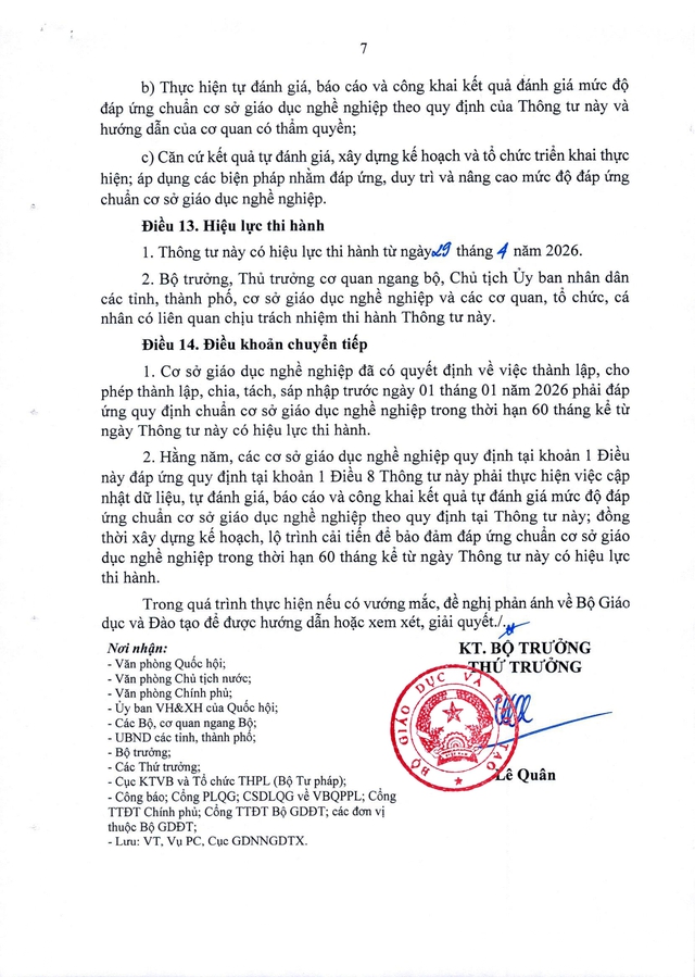 TOÀN VĂN: Thông tư số 38/2026/TT-BGDĐT ban hành chuẩn cơ sở giáo dục nghề nghiệp- Ảnh 7.