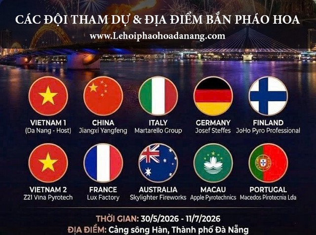 Lịch thi đấu LỄ HỘI PHÁO HOA QUỐC TẾ ĐÀ NẴNG DIFF 2026- Ảnh 1. Lịch thi đấu LỄ HỘI PHÁO HOA QUỐC TẾ ĐÀ NẴNG DIFF 2026- Ảnh 1.