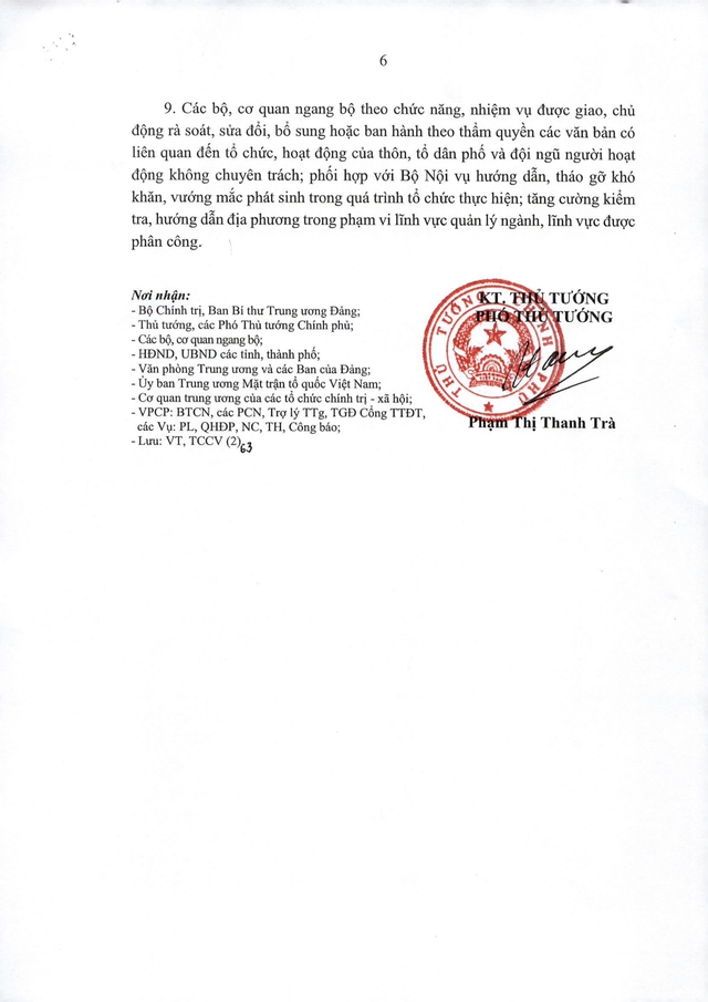 Chỉ thị 21/CT-TTg của Thủ tướng Chính phủ về sắp xếp thôn, tổ dân phố và người hoạt động không chuyên trách- Ảnh 6.