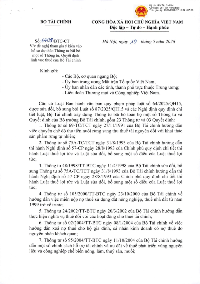 Đề xuất bãi bỏ 23 Thông tư, 3 Quyết định lĩnh vực thuế- Ảnh 1. Đề xuất bãi bỏ 23 Thông tư, 3 Quyết định lĩnh vực thuế- Ảnh 1.