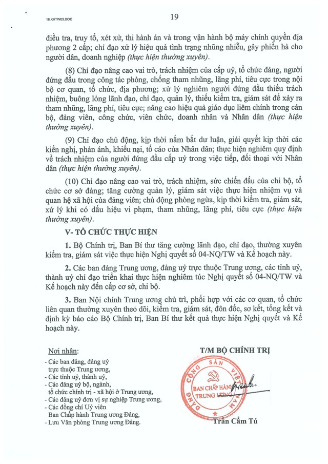 Kế hoạch số 03-KH/TW về tiếp tục tăng cường sự lãnh đạo của Đảng đối với công tác phòng, chống tham nhũng, lãng phí, tiêu cực trong giai đoạn mới- Ảnh 20.
