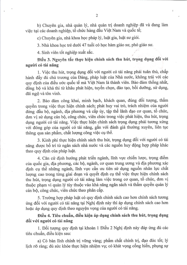 TOÀN VĂN: Dự thảo Nghị định Quy định chính sách thu hút, trọng dụng người có tài năng- Ảnh 2. TOÀN VĂN: Dự thảo Nghị định Quy định chính sách thu hút, trọng dụng người có tài năng- Ảnh 2.