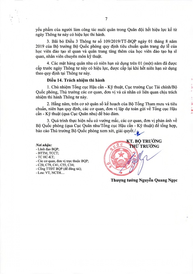 Thông tư số 47/2026/TT-BQP quy định tiêu chuẩn quân trang, trang phục, nhu yếu phẩm trong Quân đội- Ảnh 7.