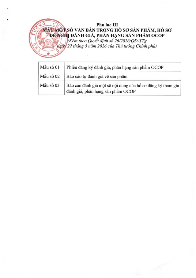 Quyết định số 26/2026/QĐ-TTg: Bộ tiêu chí và quy trình đánh giá, phân hạng sản phẩm OCOP- Ảnh 148. Quyết định số 26/2026/QĐ-TTg: Bộ tiêu chí và quy trình đánh giá, phân hạng sản phẩm OCOP- Ảnh 148.