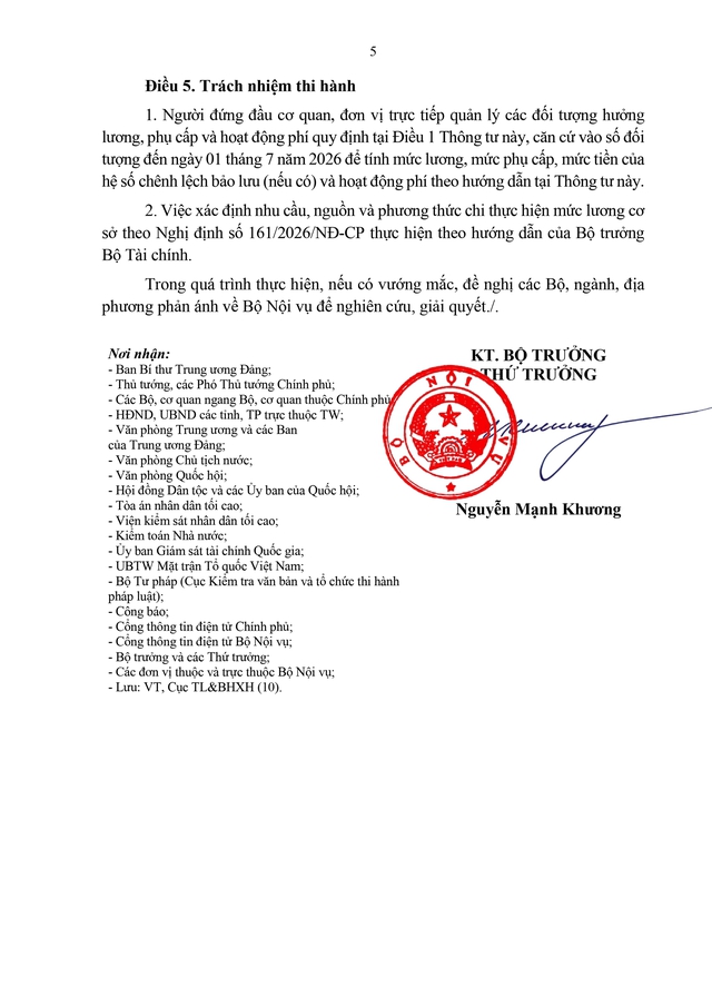 TOÀN VĂN: Thông tư 13/2026/TT-BNV hướng dẫn thực hiện mức lương cơ sở mới từ 1/7- Ảnh 5.