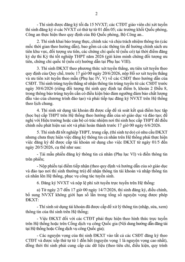 TOÀN VĂN: Công văn 2304/BGDĐT-GDĐH hướng dẫn tuyển sinh đại học, cao đẳng 2026- Ảnh 2.