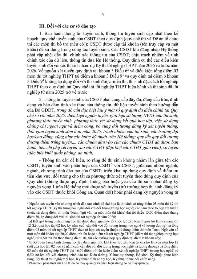 TOÀN VĂN: Công văn 2304/BGDĐT-GDĐH hướng dẫn tuyển sinh đại học, cao đẳng 2026- Ảnh 5.