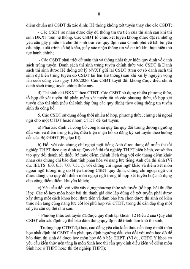 TOÀN VĂN: Công văn 2304/BGDĐT-GDĐH hướng dẫn tuyển sinh đại học, cao đẳng 2026- Ảnh 8.