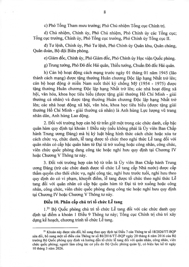 Thông tư quy định, hướng dẫn tổ chức lễ tang quân nhân, công nhân, viên chức, người làm công tác cơ yếu quốc phòng- Ảnh 8.