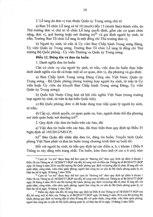 Thông tư quy định, hướng dẫn tổ chức lễ tang quân nhân, công nhân, viên chức, người làm công tác cơ yếu quốc phòng- Ảnh 10.