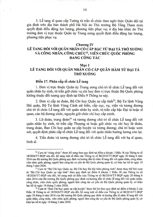 Thông tư quy định, hướng dẫn tổ chức lễ tang quân nhân, công nhân, viên chức, người làm công tác cơ yếu quốc phòng- Ảnh 14.