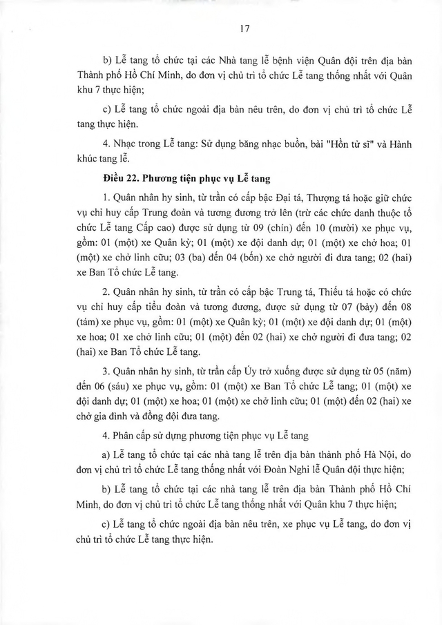 Thông tư quy định, hướng dẫn tổ chức lễ tang quân nhân, công nhân, viên chức, người làm công tác cơ yếu quốc phòng- Ảnh 17.
