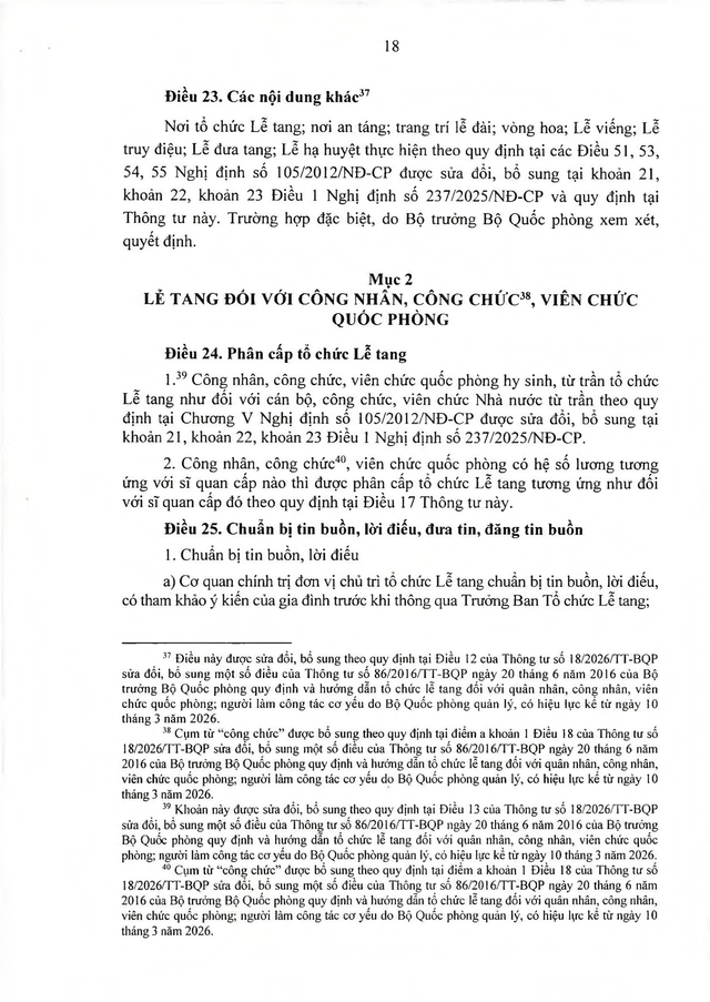 Thông tư quy định, hướng dẫn tổ chức lễ tang quân nhân, công nhân, viên chức, người làm công tác cơ yếu quốc phòng- Ảnh 18.