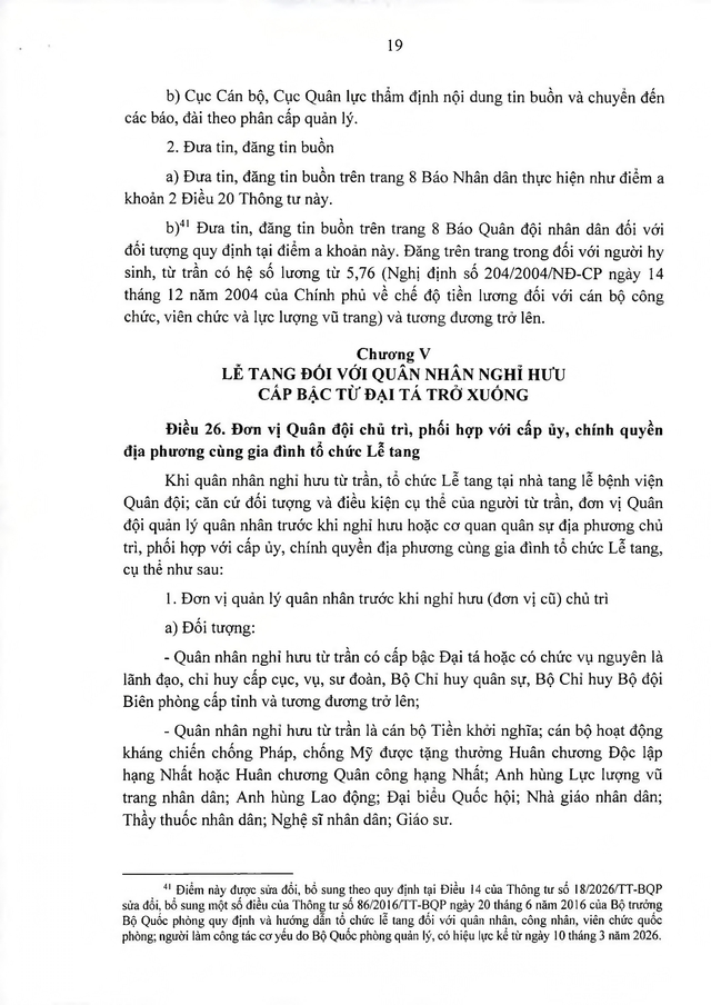 Thông tư quy định, hướng dẫn tổ chức lễ tang quân nhân, công nhân, viên chức, người làm công tác cơ yếu quốc phòng- Ảnh 19.