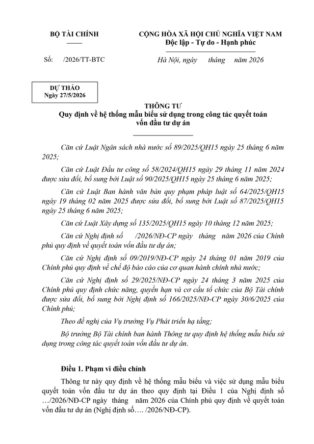 Dự thảo Thông tư Quy định về hệ thống mẫu biểu sử dụng trong công tác quyết toán vốn đầu tư dự án- Ảnh 3. Dự thảo Thông tư Quy định về hệ thống mẫu biểu sử dụng trong công tác quyết toán vốn đầu tư dự án- Ảnh 3.
