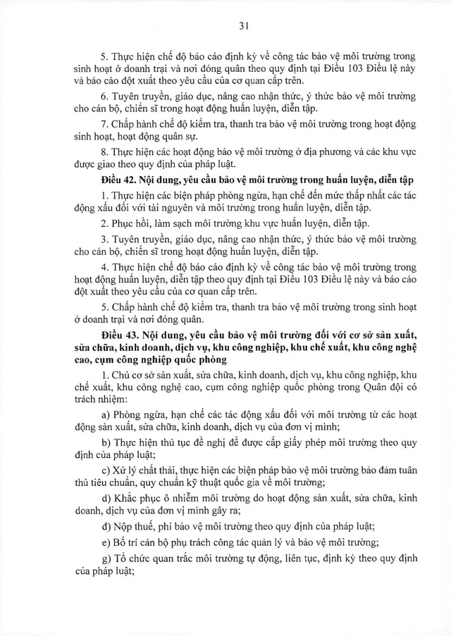 Thông tư ban hành Điều lệ Công tác bảo vệ môi trường của Quân đội nhân dân Việt Nam- Ảnh 34. Thông tư ban hành Điều lệ Công tác bảo vệ môi trường của Quân đội nhân dân Việt Nam- Ảnh 34.