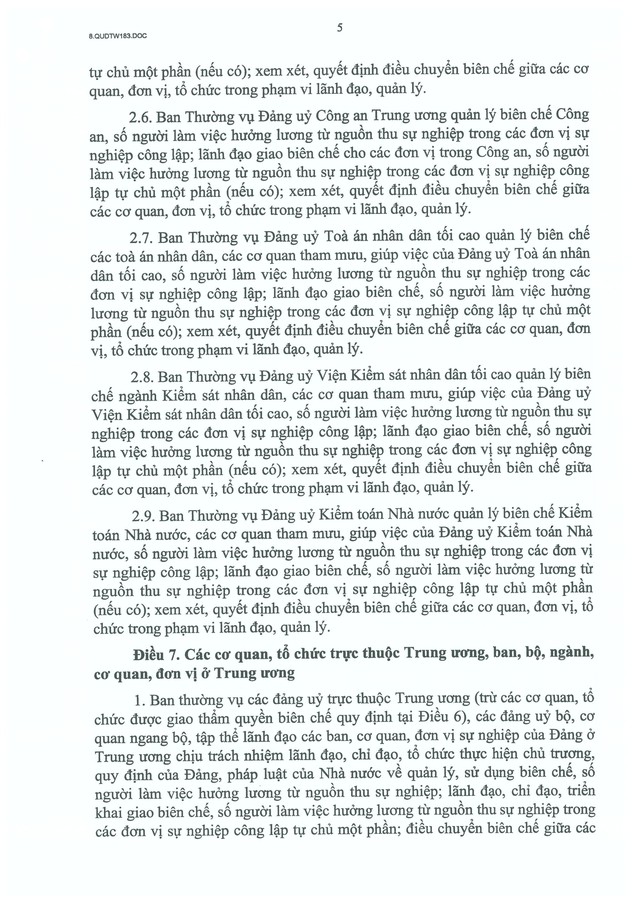 Quy định số 183-QĐ/TW về quản lý biên chế của hệ thống chính trị- Ảnh 5. Quy định số 183-QĐ/TW về quản lý biên chế của hệ thống chính trị- Ảnh 5.