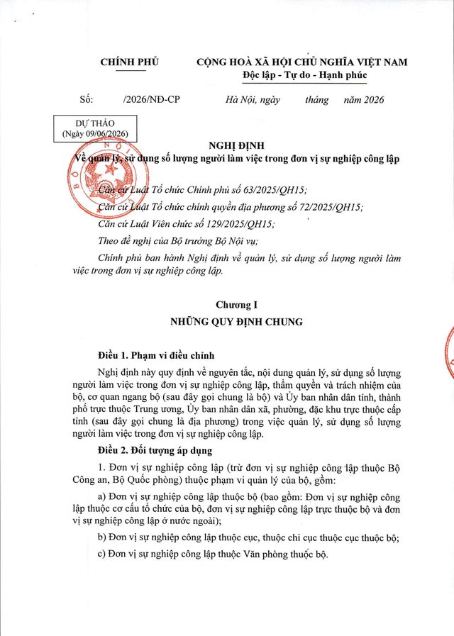 TOÀN VĂN: Dự thảo Nghị định về quản lý, sử dụng số lượng người làm việc trong đơn vị sự nghiệp công lập- Ảnh 1. TOÀN VĂN: Dự thảo Nghị định về quản lý, sử dụng số lượng người làm việc trong đơn vị sự nghiệp công lập- Ảnh 1.