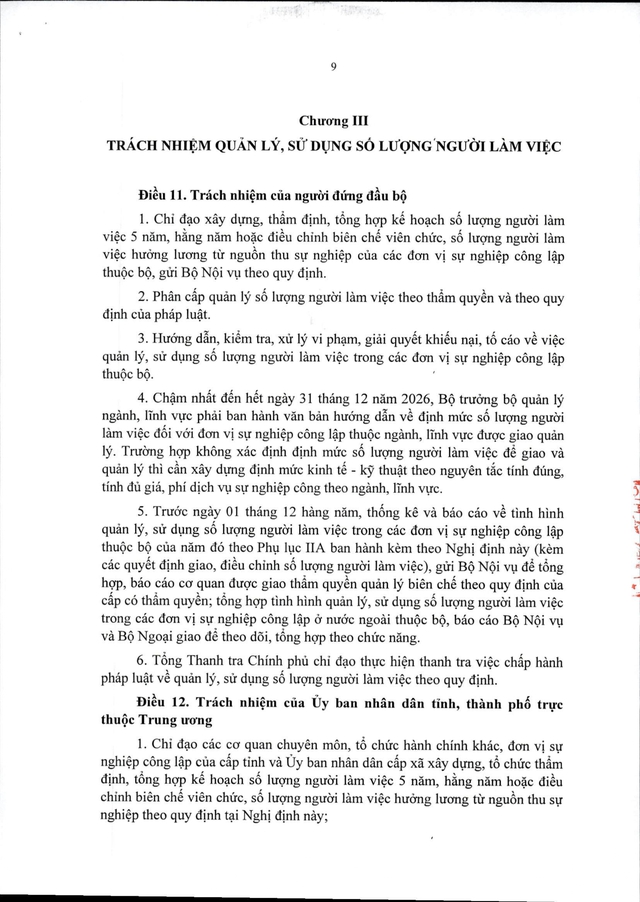 TOÀN VĂN: Dự thảo Nghị định về quản lý, sử dụng số lượng người làm việc trong đơn vị sự nghiệp công lập- Ảnh 9. TOÀN VĂN: Dự thảo Nghị định về quản lý, sử dụng số lượng người làm việc trong đơn vị sự nghiệp công lập- Ảnh 9.