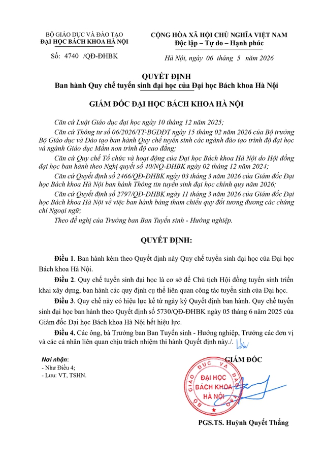 Tuyển sinh 2026: Đại học Bách khoa Hà Nội công bố Quy chế tuyển sinh đại học, phương thức xét tuyển tài năng- Ảnh 2. Tuyển sinh 2026: Đại học Bách khoa Hà Nội công bố Quy chế tuyển sinh đại học, phương thức xét tuyển tài năng- Ảnh 2.