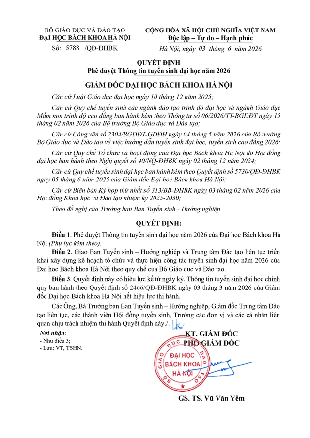 Thông tin tuyển sinh 2026 của Đại học Bách khoa Hà Nội- Ảnh 1. Thông tin tuyển sinh 2026 của Đại học Bách khoa Hà Nội- Ảnh 1.
