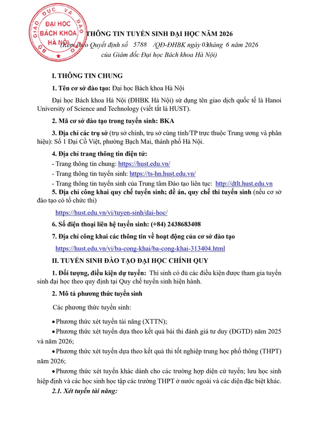 Thông tin tuyển sinh 2026 của Đại học Bách khoa Hà Nội- Ảnh 2. Thông tin tuyển sinh 2026 của Đại học Bách khoa Hà Nội- Ảnh 2.