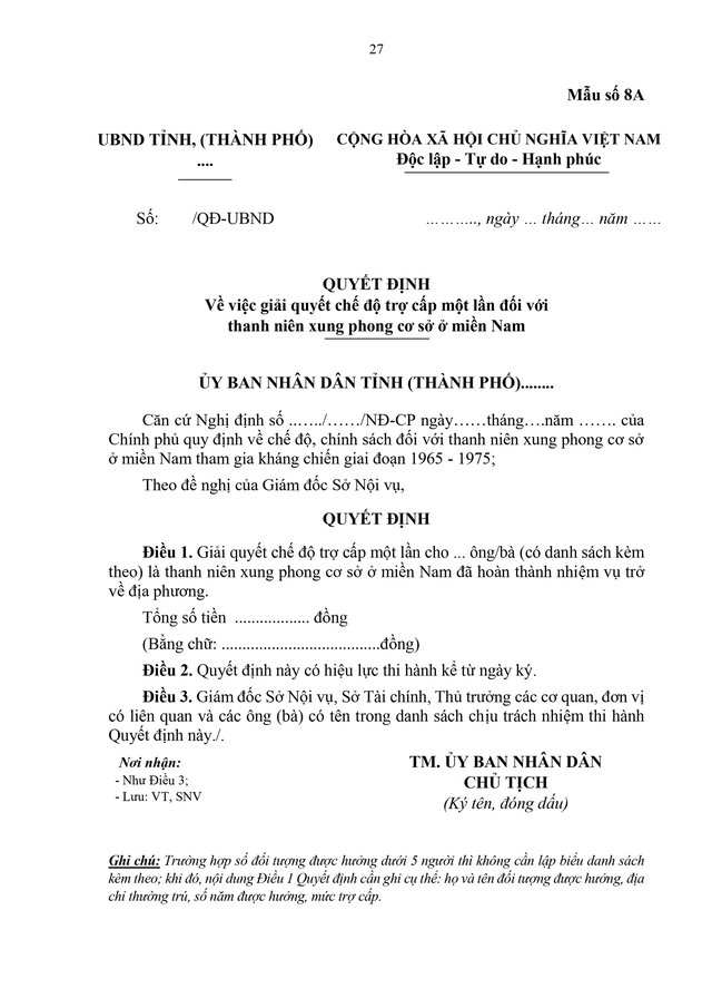 Dự thảo Nghị định quy định chế độ với thanh niên xung phong cơ sở ở miền Nam tham gia kháng chiến 1965 - 1975- Ảnh 27. Dự thảo Nghị định quy định chế độ với thanh niên xung phong cơ sở ở miền Nam tham gia kháng chiến 1965 - 1975- Ảnh 27.