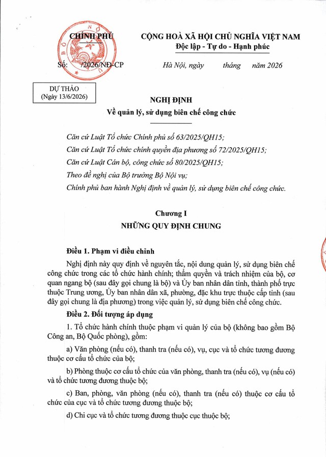 Dự thảo Nghị định quản lý, sử dụng biên chế công chức- Ảnh 1. Dự thảo Nghị định quản lý, sử dụng biên chế công chức- Ảnh 1.