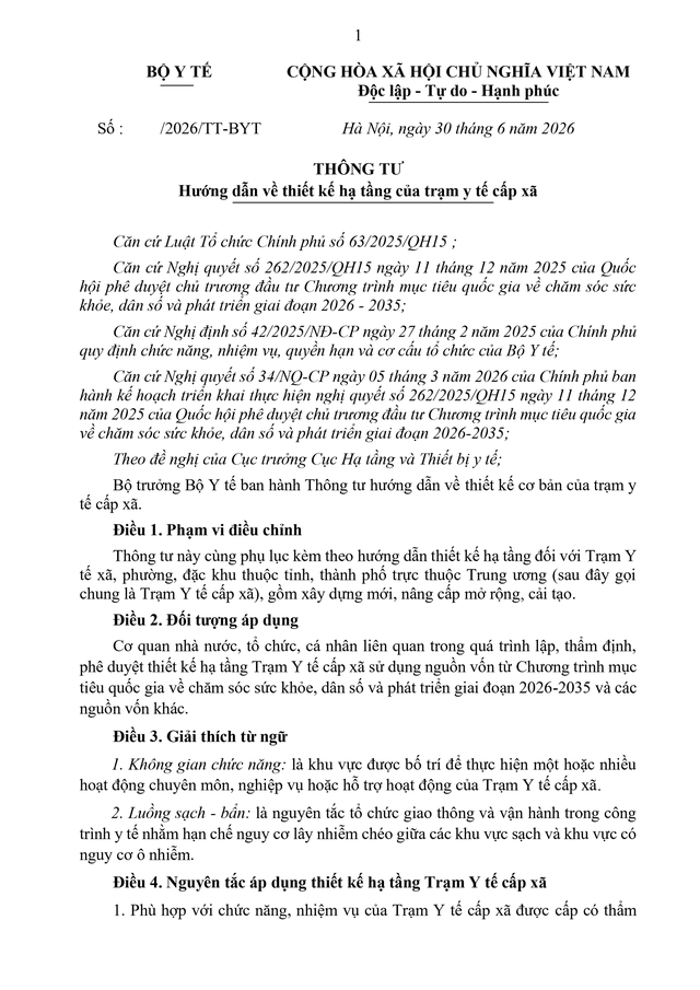 Dự thảo Thông tư Hướng dẫn về thiết kế hạ tầng của trạm y tế cấp xã- Ảnh 1. Dự thảo Thông tư Hướng dẫn về thiết kế hạ tầng của trạm y tế cấp xã- Ảnh 1.