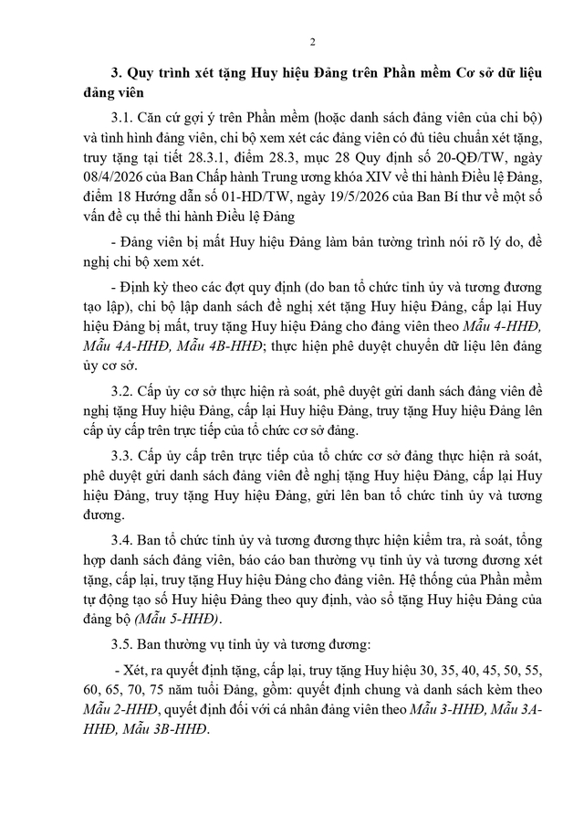 Ban Tổ chức Trung ương hướng dẫn XÉT TẶNG HUY HIỆU ĐẢNG- Ảnh 2.