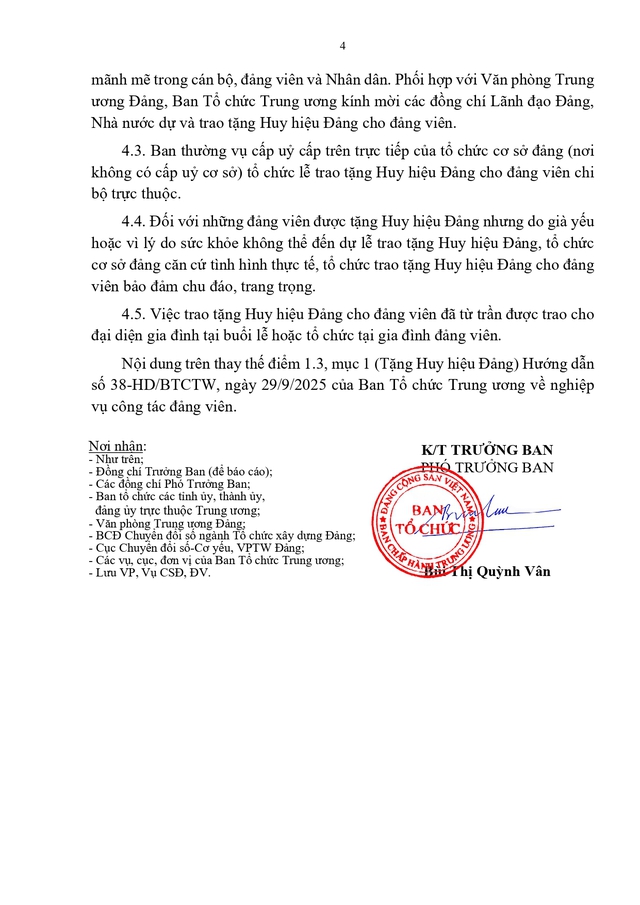 Ban Tổ chức Trung ương hướng dẫn XÉT TẶNG HUY HIỆU ĐẢNG- Ảnh 4.