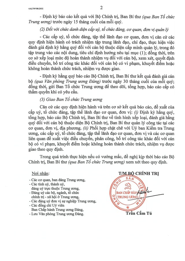 Hướng dẫn 02-HD/BTCTW: Đánh giá định kỳ hằng quý với cán bộ lãnh đạo, quản lý các cấp trong hệ thống chính trị- Ảnh 11.