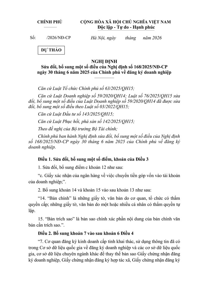 Sửa đổi, bổ sung Nghị định số 168/2025/NĐ-CP về đăng ký doanh nghiệp: Đề xuất nhiều điểm mới- Ảnh 2.