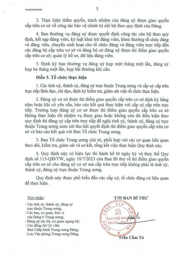 Quy định số 202-QĐ/TW: Ban Bí thư thí điểm giao quyền cấp trên cơ sở cho đảng ủy cơ sở- Ảnh 3.