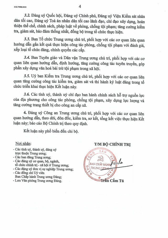 Kết luận số 56-KL/TW về tăng cường sự lãnh đạo của Đảng đối với công tác phòng, chống tội phạm trong tình hình mới- Ảnh 4.