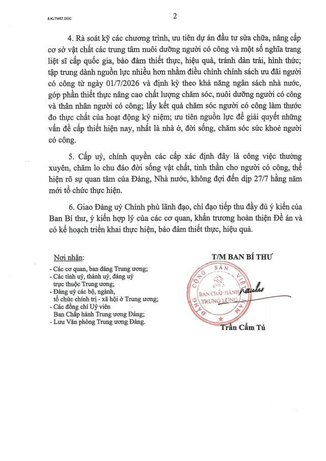 Kết luận số 57-KL/TW của Ban Bí thư về tổ chức các hoạt động hướng tới Kỷ niệm 80 năm Ngày Thương binh-Liệt sĩ (27/7/1947-27/7/2027)- Ảnh 2.