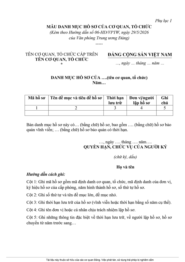 Hướng dẫn 06-HD/VPTW về lập hồ sơ và nộp hồ sơ, tài liệu vào lưu trữ hiện hành- Ảnh 16.
