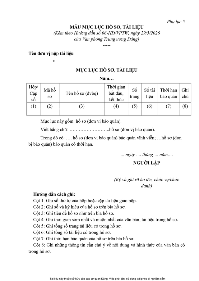 Hướng dẫn 06-HD/VPTW về lập hồ sơ và nộp hồ sơ, tài liệu vào lưu trữ hiện hành- Ảnh 20.