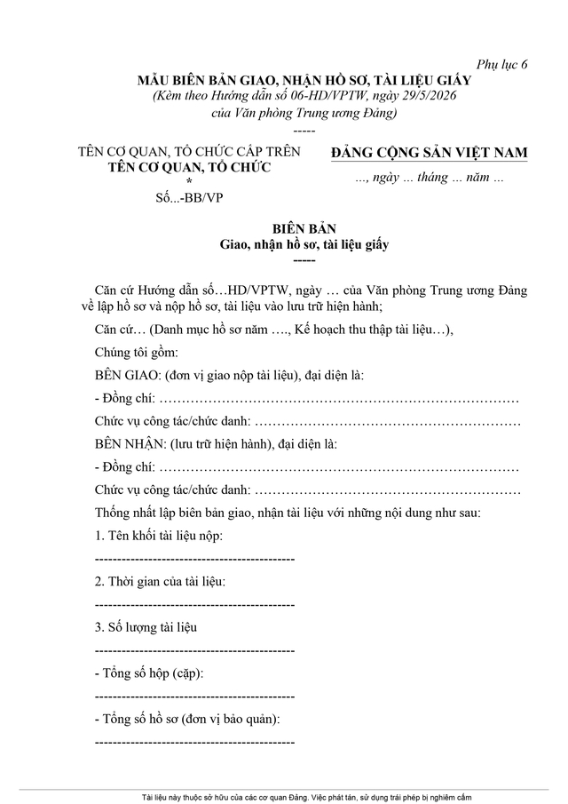Hướng dẫn 06-HD/VPTW về lập hồ sơ và nộp hồ sơ, tài liệu vào lưu trữ hiện hành- Ảnh 21.