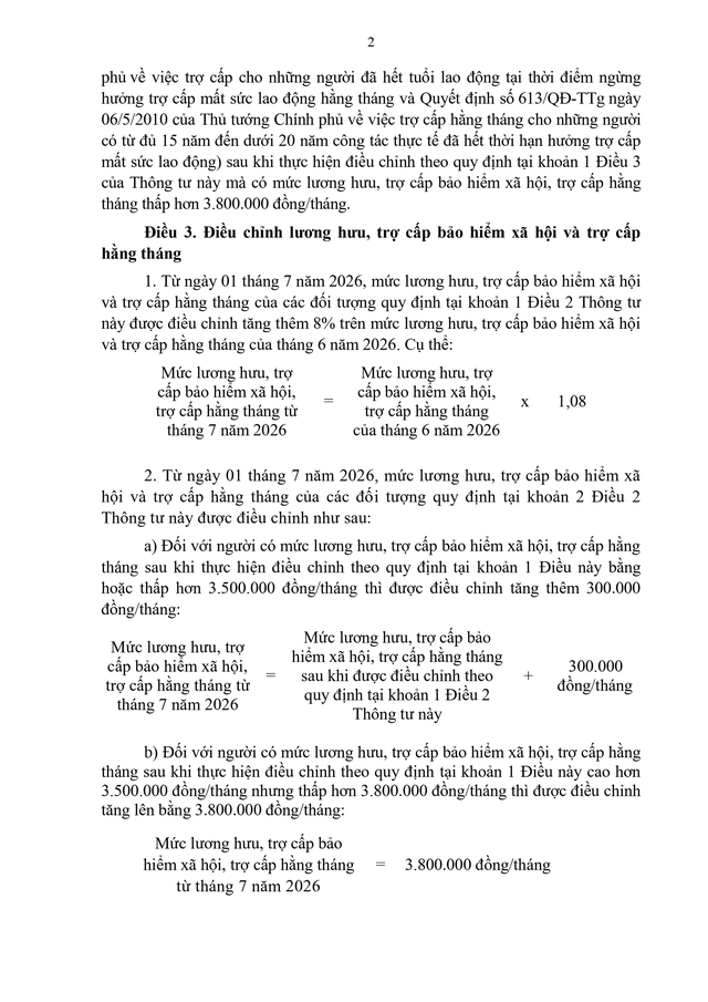 Thông tư số 14/2026/TT-BNV quy định chi tiết về điều chỉnh lương hưu, trợ cấp bảo hiểm xã hội, trợ cấp hằng tháng- Ảnh 2.